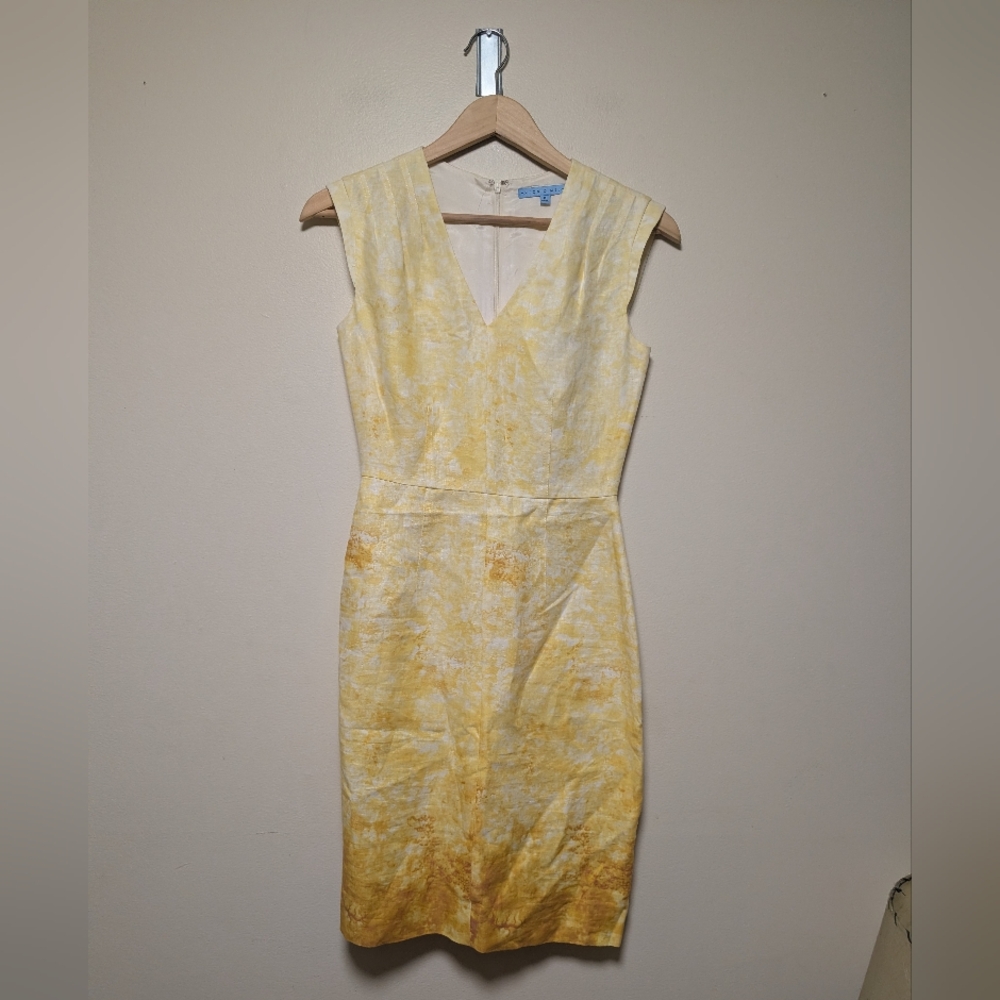 Antonio Melani 0 Yellow Linen Sheath Dress V Neck Summer